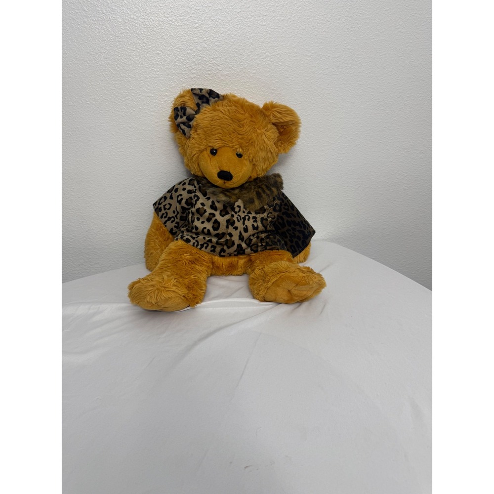 JCPenney Holiday Collection Golden Bear Plush Leopard Cape Bow 22" Vintage